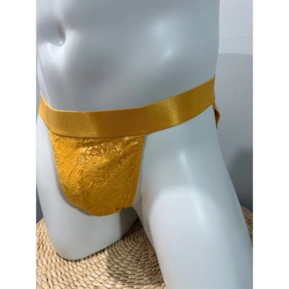 Cosabella Men's Never Say Never Lace Jock Strap Yellow Taaja Mango Size L